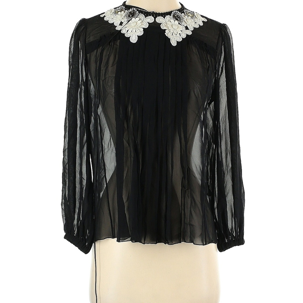 MARC JACOBS 100% Silk Sheer Top W Collar Accent